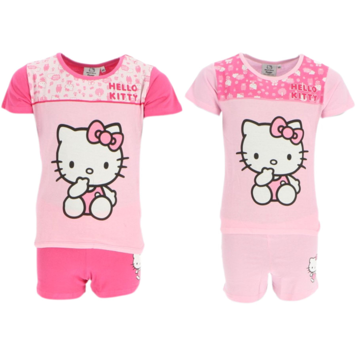 Pijamale scurte fete, Hello Kitty, Roz, Bumbac [3]