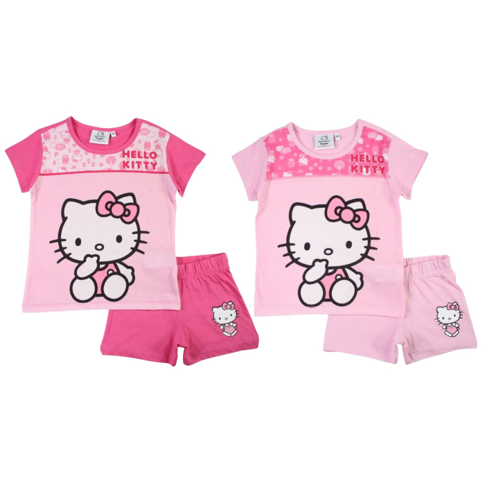 Pijamale scurte fete, Hello Kitty, Roz, Bumbac [4]