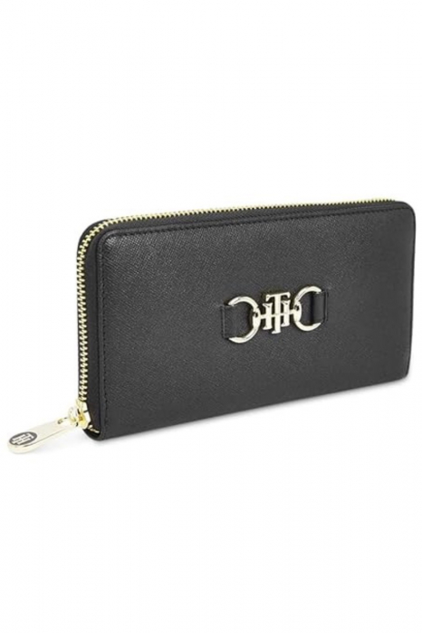 Portofel dama, Tommy Hilfiger, Inchidere cu fermoar, Piele ecologica, 19x10x2 cm, Negru [1]