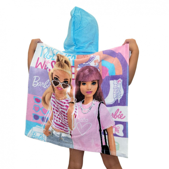 Prosop Poncho Copii, Barbie, Bumbac, 120 x 60 cm [3]