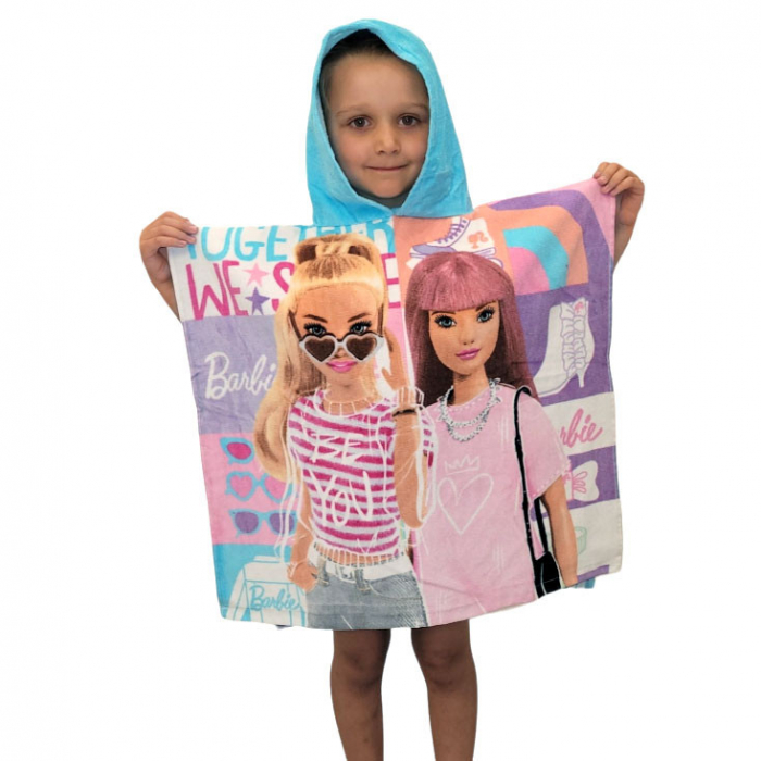 Prosop Poncho Copii, Barbie, Bumbac, 120 x 60 cm [2]