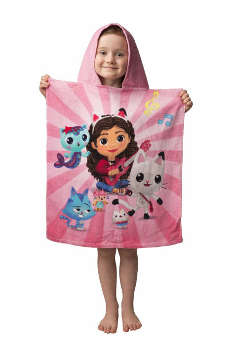 Prosop poncho copii, Gabby's Dollhouse, Bumbac, 115 x 55 cm [2]