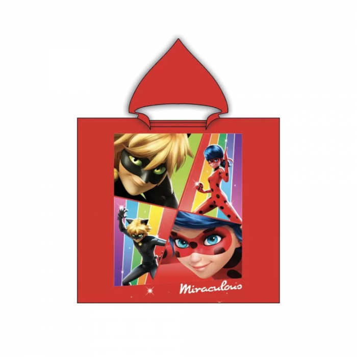 Prosop Poncho, Miraculous Ladybug, Microfibra, Rosu [1]