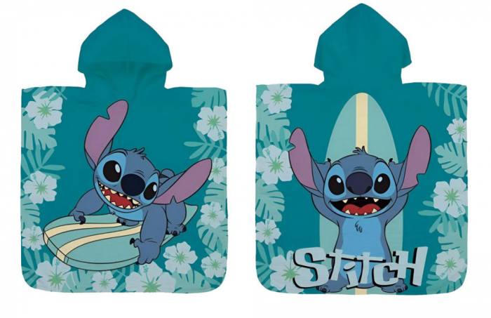 Prosop Poncho, Stitch, Disney, Turcoaz, Bumbac, 120 x 60 cm [2]