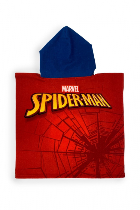 Prosop tip poncho copii, Spiderman, Multicolor,  Microfibra, 110 x 55 cm [2]