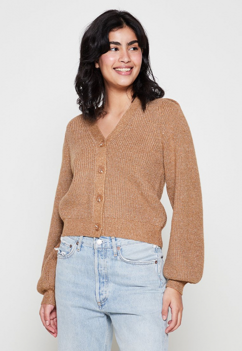 Pulover Dama, Y.A.S, Cu nasturi si decolteu in V, Maro, XL [1]