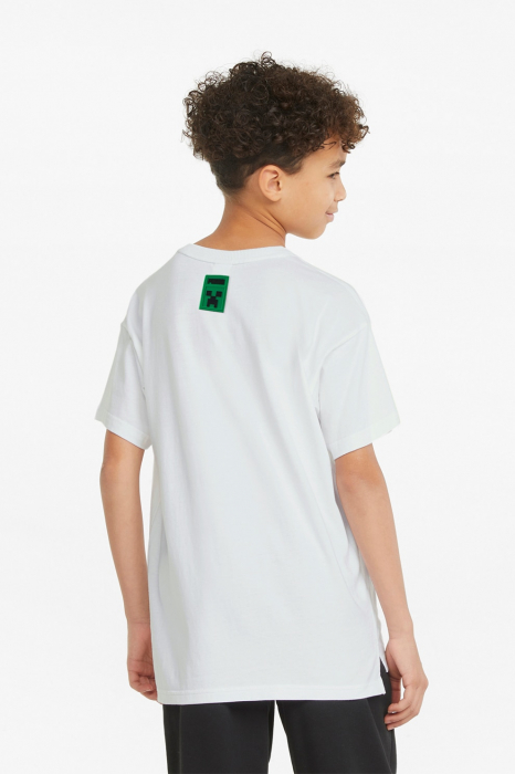 Puma, Tricou copii, Minecraft, Relaxed fit cu imprimeu, Alb, 110 CM, 5-6 ani [2]