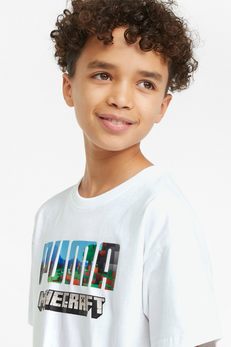Puma, Tricou copii, Minecraft, Relaxed fit cu imprimeu, Alb, 110 CM, 5-6 ani [4]