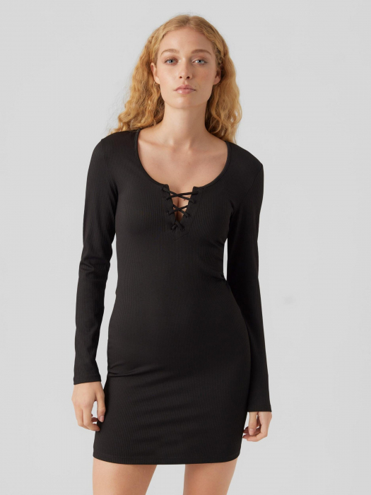 Rochie Dama, Vero Moda, Cu maneci lungi si cambrata, Negru [4]