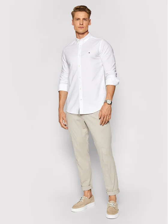 Tommy Hilfiger, Camasa Barbati, Slim Fit, Cu logo brodat, Alb, XL [4]