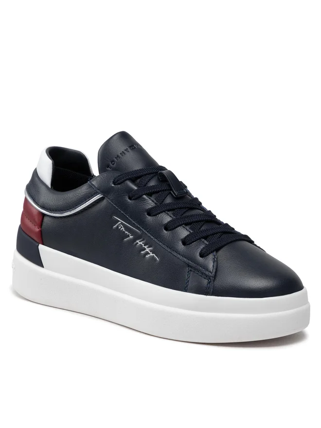 Tommy Hilfiger, Sneakers Dama, Din piele naturală, Cu garnituri contrastante, Bleumarin inchis [1]