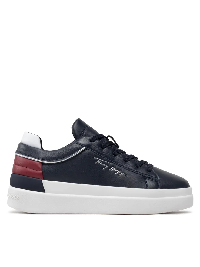 Tommy Hilfiger, Sneakers Dama, Din piele naturală, Cu garnituri contrastante, Bleumarin inchis [2]