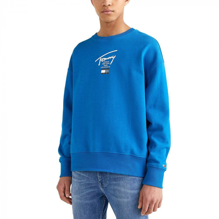 Tommy Jeans, Bluza Bărbați, Sport cu decolteu la baza gâtului, Imprimeu logo, Signature, Albastru [2]