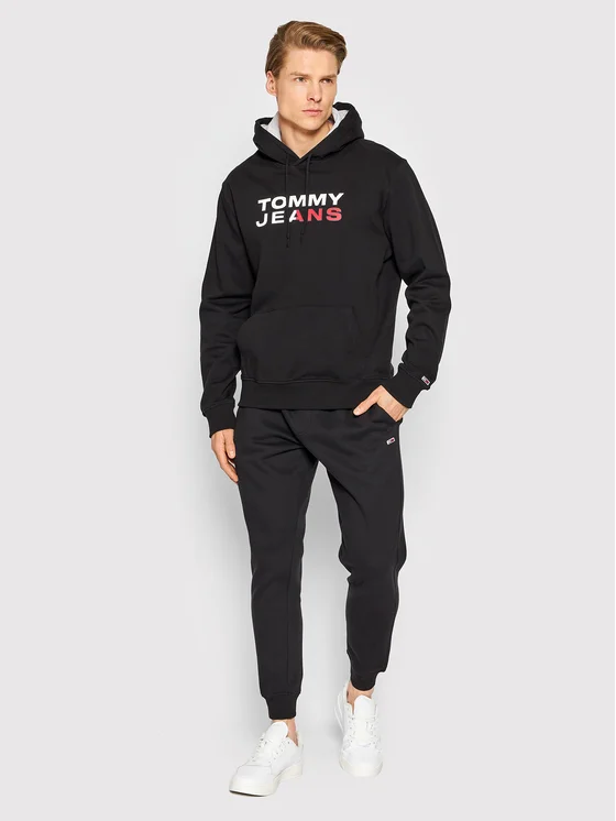 Tommy Jeans, Hanorac Bărbați, Cu imprimeu logo si buzunar kangaroo, Negru [4]