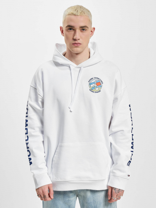 Tommy Jeans, Hanorac Bărbați, Din bumbac organic, Cu imprimeu pe partea din spate, Alb [1]