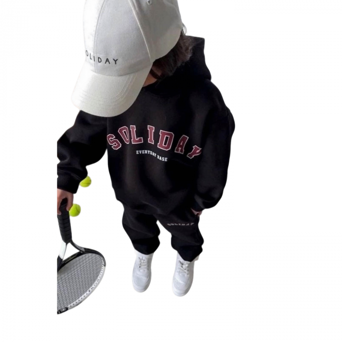 Trening Copii, Cu gluga si plusat, Bumbac, Negru [3]