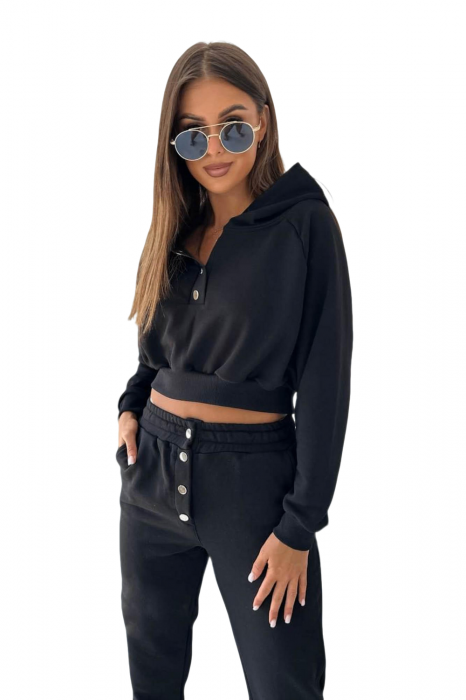 Trening Dama, Cu gluga, Capse la hanorac si pantaloni, Bumbac, Negru [6]