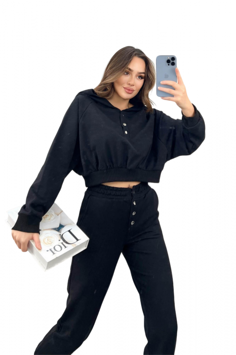 Trening Dama, Cu gluga, Capse la hanorac si pantaloni, Bumbac, Negru [5]