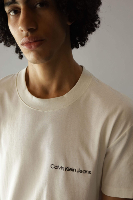 Tricou Barbati, Calvin Klein Jeans, Logo Brodat, Bumbac, Bej [4]