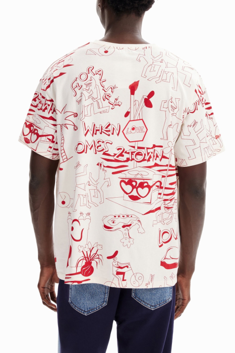 Tricou Barbati, Desigual, Alb, Oversize si imprimeu cu mesaj [7]