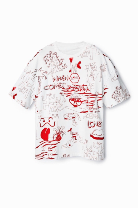Tricou Barbati, Desigual, Alb, Oversize si imprimeu cu mesaj [1]