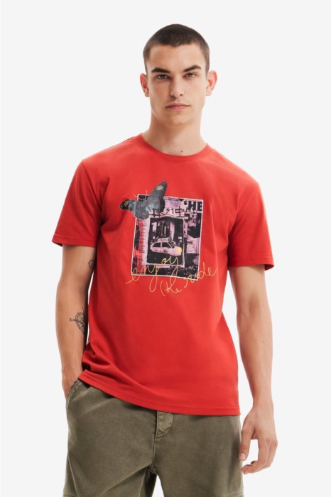 Tricou Bărbați, Desigual, Roșu, Bumbac, Print [2]