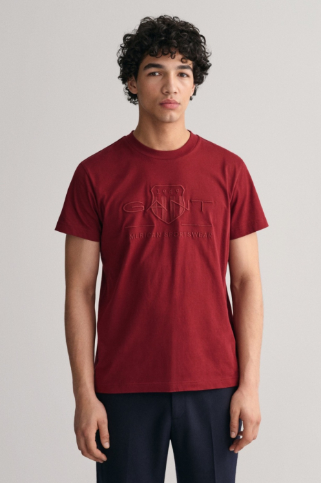 Tricou Barbati, Gant, Rosu de Burgundia, Logo Brodat [2]