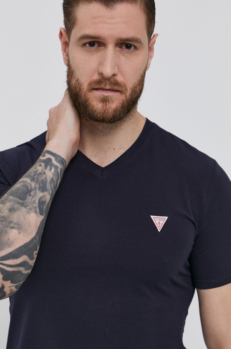Tricou Barbati, Guess, Albastru inchis, Guler in V, Bumbac, XL [4]