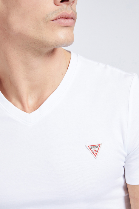 Tricou Barbati, Guess Jeans, Logo, Alb, Guler in V, Bumbac [5]