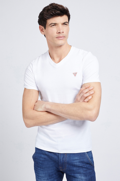 Tricou Barbati, Guess Jeans, Logo, Alb, Guler in V, Bumbac [2]