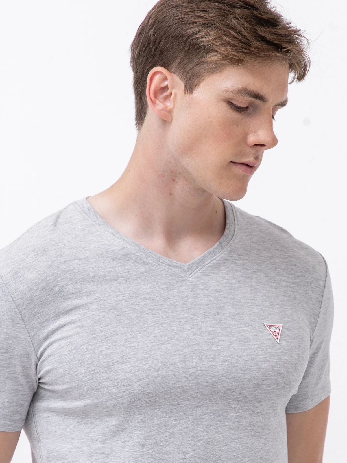 Tricou Barbati, Guess Jeans, Logo, Gri, Bumbac, Guler in V [5]