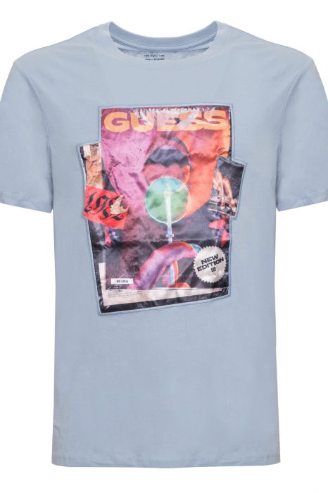 Tricou Barbati, Guess, Logo printat, Albastru, Bumbac, L [3]