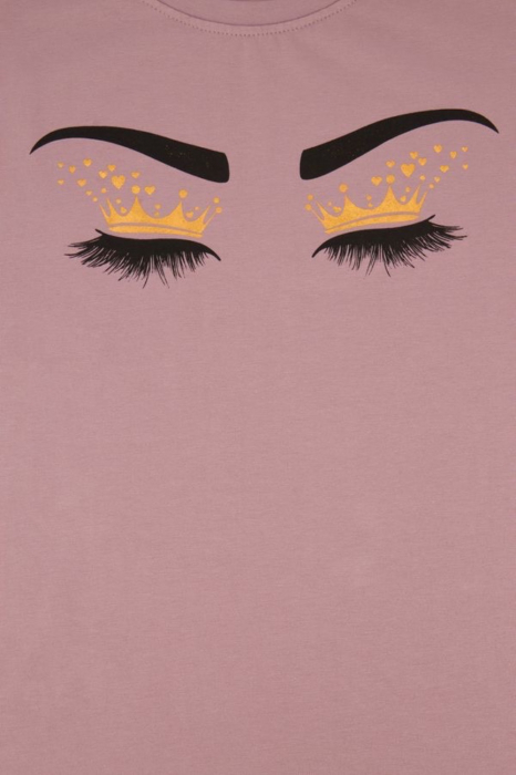 Tricou cu aplicatii stralucitoare dama, Kings & Clowns, Roz, Bumbac, S [7]