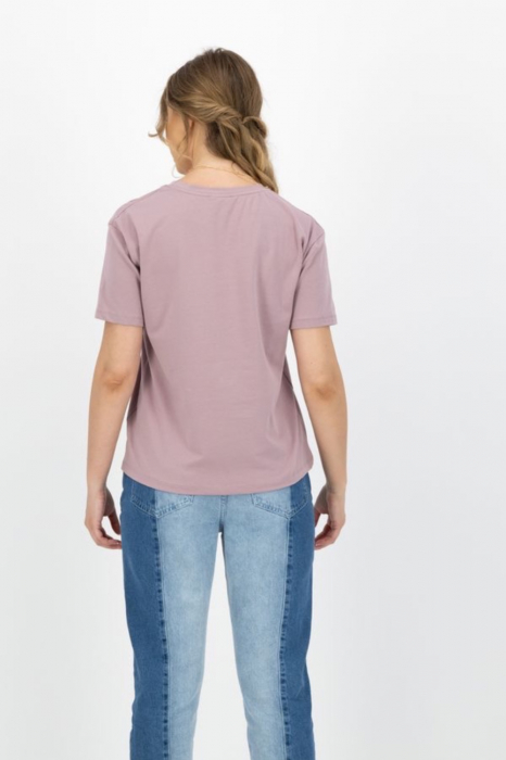 Tricou cu aplicatii stralucitoare dama, Kings & Clowns, Roz, Bumbac, S [4]