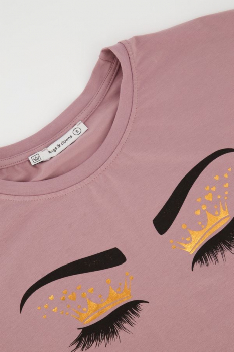 Tricou cu aplicatii stralucitoare dama, Kings & Clowns, Roz, Bumbac, S [6]
