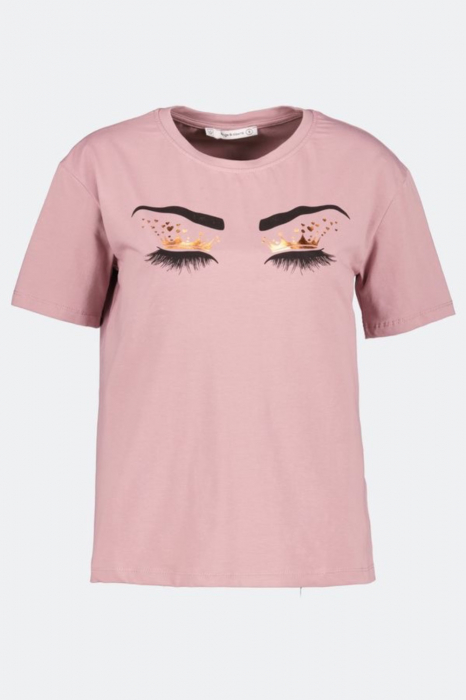 Tricou cu aplicatii stralucitoare dama, Kings & Clowns, Roz, Bumbac, S [1]