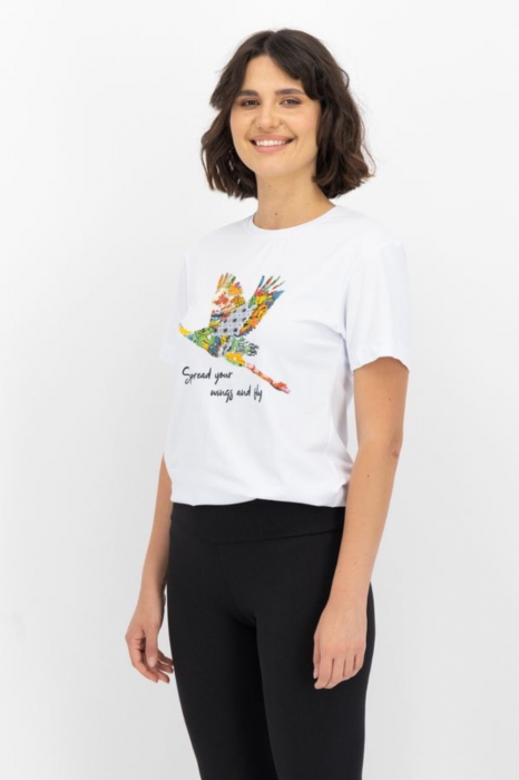 Tricou Dama, Kings & Clowns, Cu decolteu la baza gatului, Alb, Bumbac, L [3]