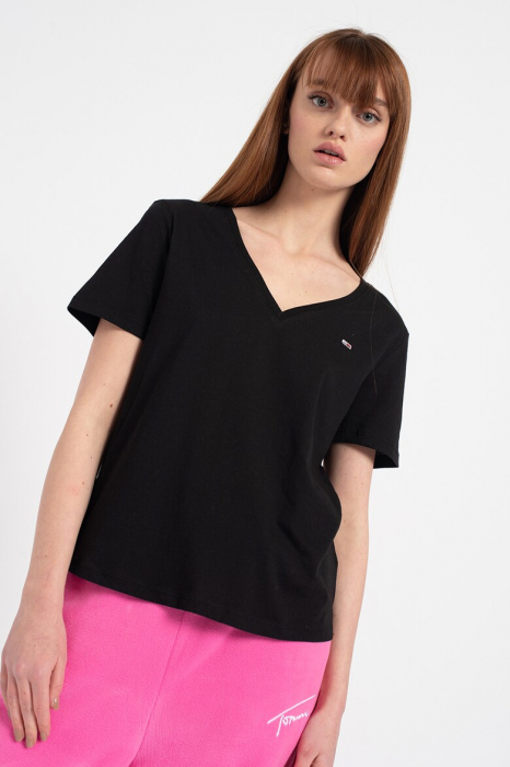 Tricou Dama, Tommy Jeans, Negru, Guler in V, Bumbac 100% [3]