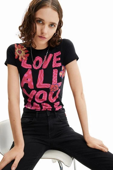 Tricou Dama, Desigual, Floral, Regular fit, Negru, M INTL [4]