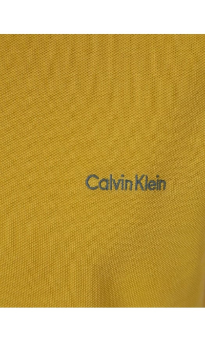Tricou polo barbati, Calvin Klein, Din bumbac cu logo brodat, Croiala Regular Fit, Galben, M [3]