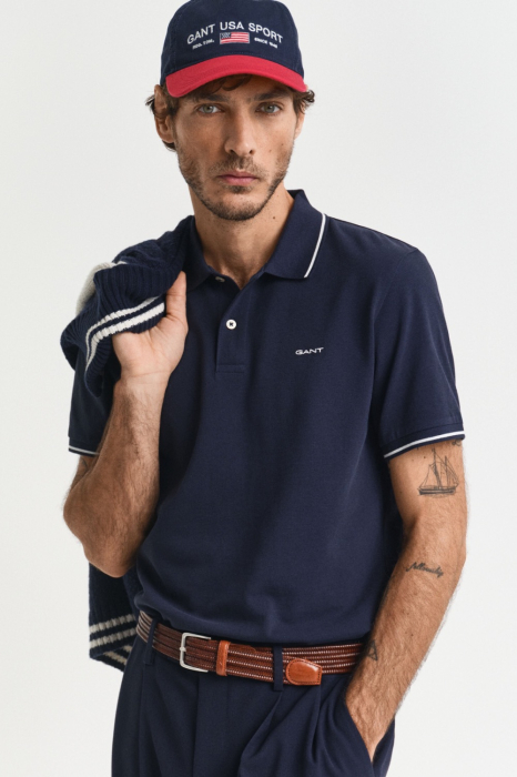 Tricou polo barbati, Gant, Albastru Inchis, Logo Brodat, Regular Fit [2]