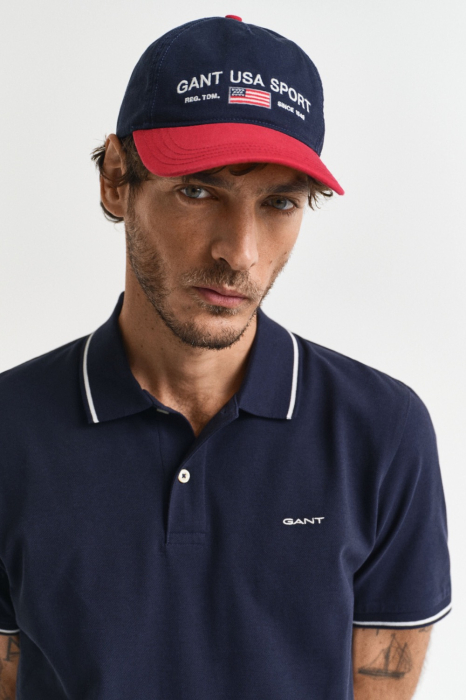 Tricou polo barbati, Gant, Albastru Inchis, Logo Brodat, Regular Fit [4]