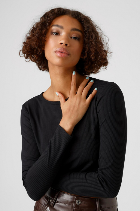 Vero Moda, Bluza crop cu aspect striat, Negru, L [4]