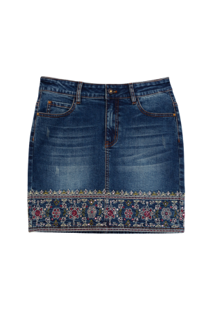 Fuste - Fusta Dama, Desigual, Denim, Motiv Floral