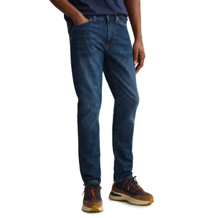 Barbati - Blugi Bărbați, Gant, Albastru Închis, Slim Fit