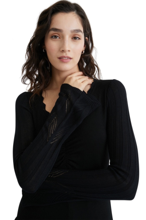 Bluza Dama, Desigual, Negru, In V, Cu aspect striat [3]