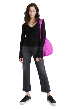 Bluza Dama, Desigual, Negru, In V, Cu aspect striat [2]