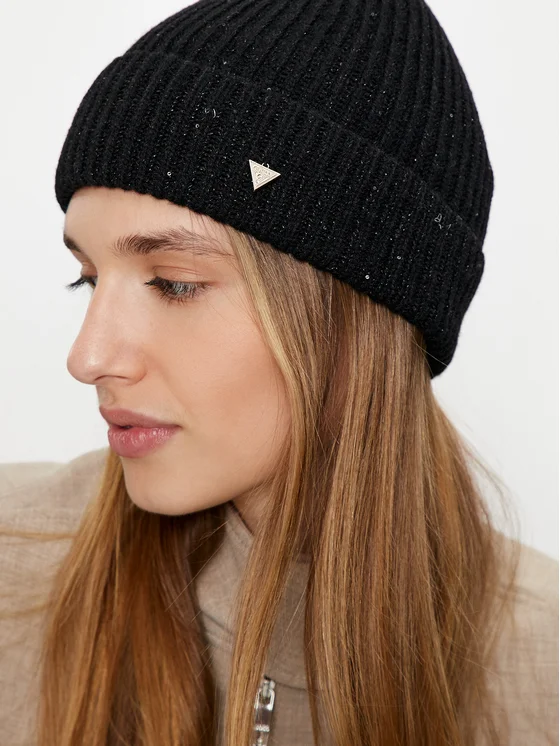 Caciula Dama, Guess, Negru, Logo Metalic [2]