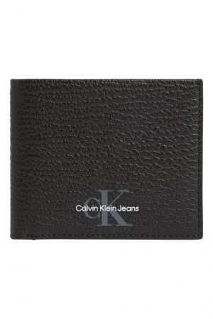 Calvin Klein Jeans, Portofel pliabil de piele, Cu aspect texturat, Negru