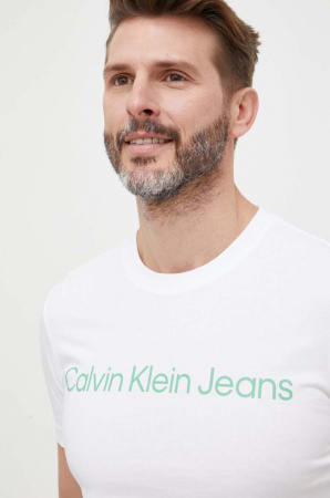 CALVIN KLEIN JEANS, Tricou Bărbați, Slim fit cu imprimeu logo, Alb, Bumbac [4]
